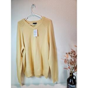 NWT Lands' End 100% Cotton Sweater XL Yellow Knit Pullover Crew Neck Classic Fit